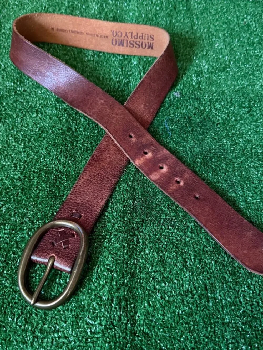 Mossimo Supply Co Brown Genuine Leather Belt Oval Buckle Size M Vintage Unisex